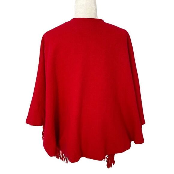 Vintage Red Wool Cape with Fringe | One size - Picture 4 of 6